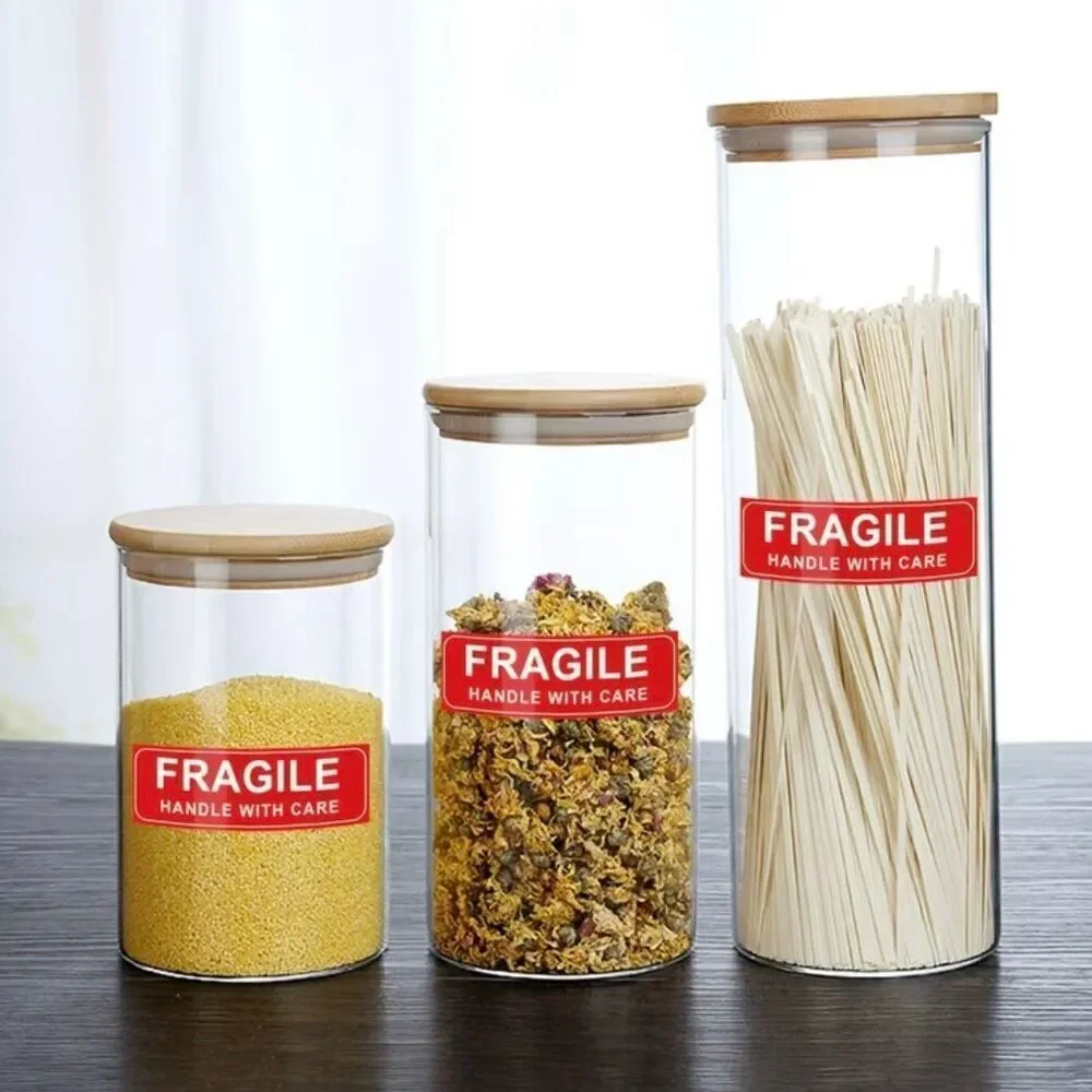 New 750 Pcs. FRAGILE HANDLE WITH CARE Red Stickers 5 Rolls with 150 each 3”x1”